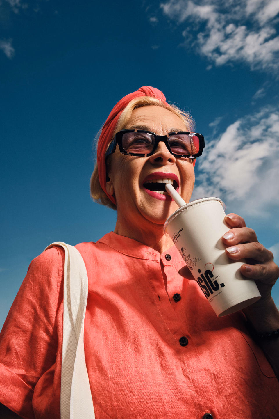 Basic Kitchen customer enjoying a drink
